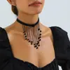 Joyería Transfronteriza Europea y Americana, Collar Oscuro de Moda y Sexy para Mujer, Cadena Versátil para Clavícula con Borla Gótica Retro