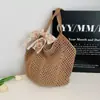 Bolsa de palha trançada vazada, grande capacidade, bolsa de ombro em crochê de fio de algodão, perfeita para férias na praia, deslocamento e uso diário, nova coleção de verão 2026
