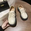 Zapatos de cuero para mujer con suela gruesa, estilo británico, colección primavera/otoño 2026, Mary Janes planos con suelas de plataforma, mocasines blancos con cordones y plataforma