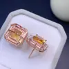 Nuevos Pendientes Cuadrados Elegantes de Moda 2024 Citrino Natural Incrustado Aguja de Plata S925 Pendientes de Gama Alta Venta al Por Mayor
