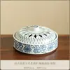 Quemador de incienso grande estilo antiguo azul y blanco con patrón de vid de loto, quemador de incienso cerámico para el hogar, accesorio de alta gama estilo chino nuevo para ceremonia del té