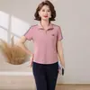 Conjunto esportivo de manga curta para mulheres de meia-idade e idosas, gola lapela, para mães, moda de verão, blusa que rejuvenesce, conjunto de duas peças, para corrida, uso casual