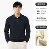 Camisa Polo Masculina Estilo Old Money Suéter de Tricô Outono Inverno Textura de Costela Vertical Pulôver de Manga Longa Top Masculino
