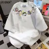 Camiseta de Manga Curta Estilo Americano Pesado Estampa Crayon Shin-Chan Unissex Versátil Verão Meia-Manga Cinza