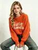 Fábrica de Origem Transfronteiriça Outono e Inverno Suéter Base Bordado Tricô à Mão com Letra para Mulheres Halloween Malha Top Atacado