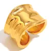 Moda Ins Europeia e Americana Elegante Nicho Geométrico Irregular Pulseira Aço Inoxidável Banhado a Ouro 18K Anel Largo Aberto para Mulheres