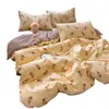 Juego de ropa de cama de cuatro piezas, amigable con la piel, transpirable, estilo caricatura, lavable a máquina, apto para todas las estaciones, juego de tres piezas para dormitorios estudiantiles