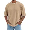 Producto Nuevo Transfronterizo de Comercio Exterior 2026: Camiseta de punto gofrado para hombre con hombros caídos, manga corta, ribete de color contrastante, corte holgado, top casual a la moda