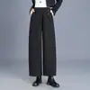 Calça pantalona de lã casual versátil estilo coreano para mulheres, nova tendência outono e inverno 2026, cintura alta, afina a silhueta, perna larga
