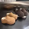 Mules Pequeños Cerrados Versátiles de Piel Suave para Mujer, Zapatillas Retro de Piel Mate Suave con Plataforma y Suela Gruesa para Aumentar la Altura