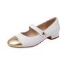 Zapatos Planos Plateados para Mujer Versión Coreana 2026, Boca Baja Zapatos Pequeños de Cuero Color Bloqueado Piel Genuina, Punta Redonda Versátiles Zapatos Mary Jane, Suela Plana