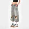 Verano 2025 Estilo Callejero Americano Vaqueros Desgastados Vintage Shorts Unisex Rectos Sueltos Lavados Pantalones Anchos Acortados Modernos