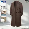 Abrigo de lana pura para hombre, estilo coreano, moderno y casual, corte holgado, doble botonadura, hasta la rodilla, abrigo largo de lana a doble cara para otoño e invierno
