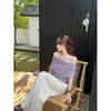 Tiro real Verano 2025 Versión coreana Pura Dulce Picante Hombro inclinado Irregular Camisa Camiseta Top Drapado Dulce Pantalones de pierna ancha