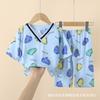 Conjunto de Pijama Infantil de Algodón Seda Vaca Primavera y Verano Manga Tres Cuartos Pantalón Corto para Niños y Niñas Seda Artificial Algodón Ropa de Casa Sección Delgada