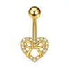 Anillo para el ombligo con lazo dulce en forma de corazón hueco, popular en Europa y América, incrustado con circonita, piercing para el ombligo, joyería para piercing corporal