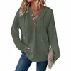 Stock Listo 2025 Sudadera con Capucha para Mujer Transfronteriza Europea y Americana Tejido de Gofre con Cuello en V Botones Cordón Sudadera