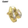 Mpr131 Retro Más Vendido Amazonita Perla de Agua Dulce Chapado en Oro de 18K Anillo Abierto Grande Joyería Clásica Unisex