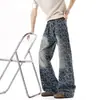 Jeans Retro Jacquard High Street Americano Marca Moderna Scoundrel Estilo de Rua Cool Perna Reta Solto Perna Larga Calças Compridas Roupa Masculina