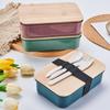 Pote de Plástico com Tampa de Bambu Transfronteiriço para Trabalhadores de Escritório Lancheira Portátil com Faca, Garfo e Colher para Estudantes Lancheira de Camada Única com Divisórias