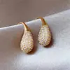 Ganchos de Orelha Exquisitos em Forma de Gota d'Água Estilo Coreano Cao Shi, Joias de Alto Padrão e Elegantes, Totalmente Incrustados com Zircônia, Brincos Artísticos Estilo Francês