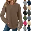 Moda Femenina Popular Europea y Americana 2025 Manga Larga Color Sólido Holgado Manga Larga Cuello Redondo Tops Casuales Waffle Camiseta Larga