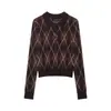 Comercio exterior transfronterizo ropa de mujer otoño nuevo estilo europeo y americano moda retro tejido de diamantes POLO suéter 2142208