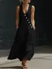 Vestido de Tirantes Casual de Algodón y Lino sin Mangas con Cuello en V y Botones, Estilo Europeo y Americano, Transfronterizo de TikTok, Primavera/Verano 2026