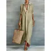 Vestido Longo Camisa Solto Color Block Moda Feminina Europeia e Americana 2026, Vestido Estiloso Casual Confortável Estilo Férias