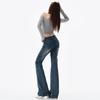 Jeans Bootcut de Cintura Baja para Mujer Estilo Hot Girl 2025 Nuevo Diseño Retro Azul Oscuro Elásticos Aspecto Adelgazante Pantalones Acampanados