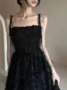 Vestido de Noite 2025 Super Fada Pena Aniversário Preto Sexy Vestido Alça Preto Banquete Elegante Vestido para Mulheres