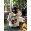 Foto real~Retrô Americano Preguiçoso Estampa de Letras na Frente e Atrás Proteção Solar Saída de Praia Ombro Caído Manga Longa Fina Camiseta Top Roupas Femininas