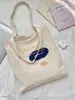 Bolsa Tote de Lona Estampada com Letra Simples E131, Bolsa de Ombro Grande para Estudante, Bolsa de Mão de Lona