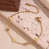 Estilo de Nicho Europeo y Americano Sencillo y Popular Joyería de Mano Acero Inoxidable Chapado en Oro de 18 Quilates Pulsera de Flor de Diamante Doble Cara Negra y Blanca para Mujer