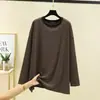 Moletom Listrado de Veludo Dupla Face com Gola Redonda e Mangas Longas para Mulheres Outono e Inverno Manga Longa Tamanho Grande Comprimento Médio Camiseta Solta com Efeito Emagrecedor Top
