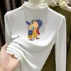 Camiseta de Lã com Gola Alta e Babados de Manga Longa para Meninas Outono/Inverno Top Infantil Outono/Inverno