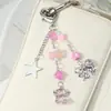 Estilo Primavera Lindo y Dulce Exquisito Galaxia de Cuentas Fresa Lazo Oso Nota Musical Pompón Llavero Colgante para Bolsa