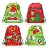 Bolsa de Tela No Tejida Wf063 Monstruo Peludo Verde Navideño Bolsa de Promoción de Regalo Monstruo Peludo Verde de Dibujos Animados Bolsa con Cordón Decorativa de Almacenamiento