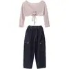 Roupa de Jazz para Meninas Moda Colete Calça Cargo Preta Conjunto Roupa de Performance de Jazz Infantil Dia de Ano Novo