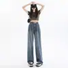 Jeans de Pierna Recta con Sentido del Diseño para Mujer Estilo Coreano High Street Adelgazantes Sueltos Forma de Pera Cintura Alta Pierna Ancha Pantalones Largos