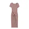 Vestido Longo Sexy de Renda com Cadarço e Manga Curta para Menina Quente - Novo Estilo Verão 2026 - Elegante, Acinturado, Justo ao Corpo, que Valoriza o Quadril