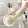 Guantes de lavavajillas impermeables de longitud extendida para uso doméstico, adecuados para mujeres, para limpieza de cocina, lavandería y tareas domésticas generales; guantes de limpieza de látex de caucho, al por mayor