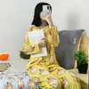 Pijama de Manga Larga Nuevo de Primavera y Otoño para Mujer Pantalones Talla Grande Pijama Lindo de Dibujos Animados Conjunto de Ropa de Casa de Invierno para Mujer Venta Directa de Fábrica