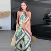 Verano 2024 Nuevo Diseño Europeo y Americano Moda Elegante Amazon Transfronterizo Vestido Holgado Estampado con Cuello Colgante