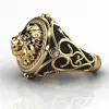 Anillo de león Yihua con circonita de diamante completo estilo punk europeo y americano anillo Rey León dominante de oro de 18 quilates