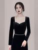 Elegante y Digno Vestido 2026 Verano e Invierno Nuevo Vestido Negro de Terciopelo para Mujer Vestido de Noche Elegante para Banquetes