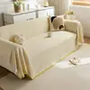 Funda de sofá de espiga color crema borla de hilo de algodón cojín de sofá funda de sofá universal para todas las estaciones toalla de sofá de cobertura total