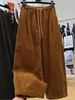 Calça Jeans Retrô Corduroy Casual Wide Leg para Mulheres Inverno 2025 Estilo Preguiçoso Solto Calça Reta de Cintura Alta com Forro de Lã