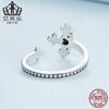 Evelor Original Plata Esterlina s925 Anillo Abierto de Cruz Simple Zirconia Negra en Forma de Corazón Anillo Oscuro Brazalete