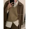 Colete de tricô macio e confortável com decote V estilo preguiçoso para mulheres, perfeito para primavera e outono, com toque de alta qualidade, caimento solto e ideal para usar em camadas para um look descontraído.